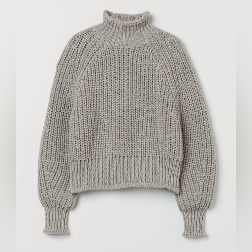 H&M Chunky Mock Neck Grey Knit Sweater Oversized NWOT